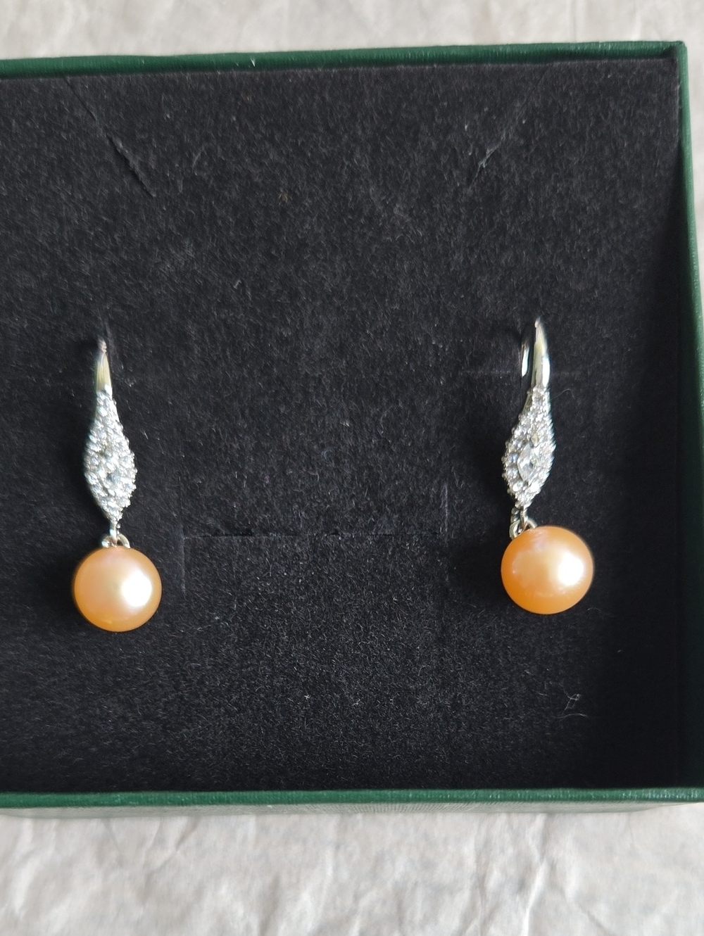 Silver Drop Earrings with Peach Fresh Water Pearl
